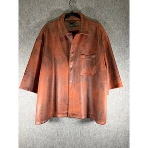 Zara XL Faux Leather Shirt Jacket‎ Brown Red Distressed Oversized Top